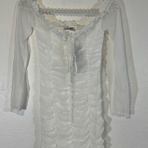FASHION NOVA Maura Mesh White Dress Size Small NWT - Picture 4 of 13